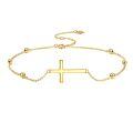 wholesale 14k Gold Adjustable Sideways Cross Bead Station Anklet For Women-0-0