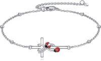 wholesale 925 Sterling Silver Cross Bracelet with Ladybug Charm for Women Birthday Gift for Mom-Ladybug