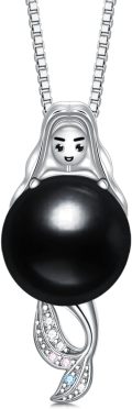 wholesale 925 Sterling Silver Black Freshwater Pearl Pendant Necklace with Cartoon Girl Design for Women-0-0