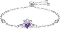 wholesale 925 Sterling Silver Birthstone Claddagh Bracelet for Women Irish Jewelry Gifts-February-Amethyst
