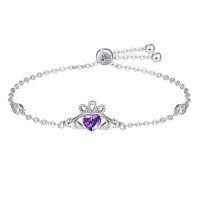 wholesale 925 Sterling Silver Birthstone Claddagh Bracelet for Women Irish Jewelry Gifts-February-Amethyst