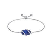 wholesale 925 Sterling Silver Abalone Shell Square Charm Adjustable Bolo Bracelet for Women-A-Lapis Lazuli