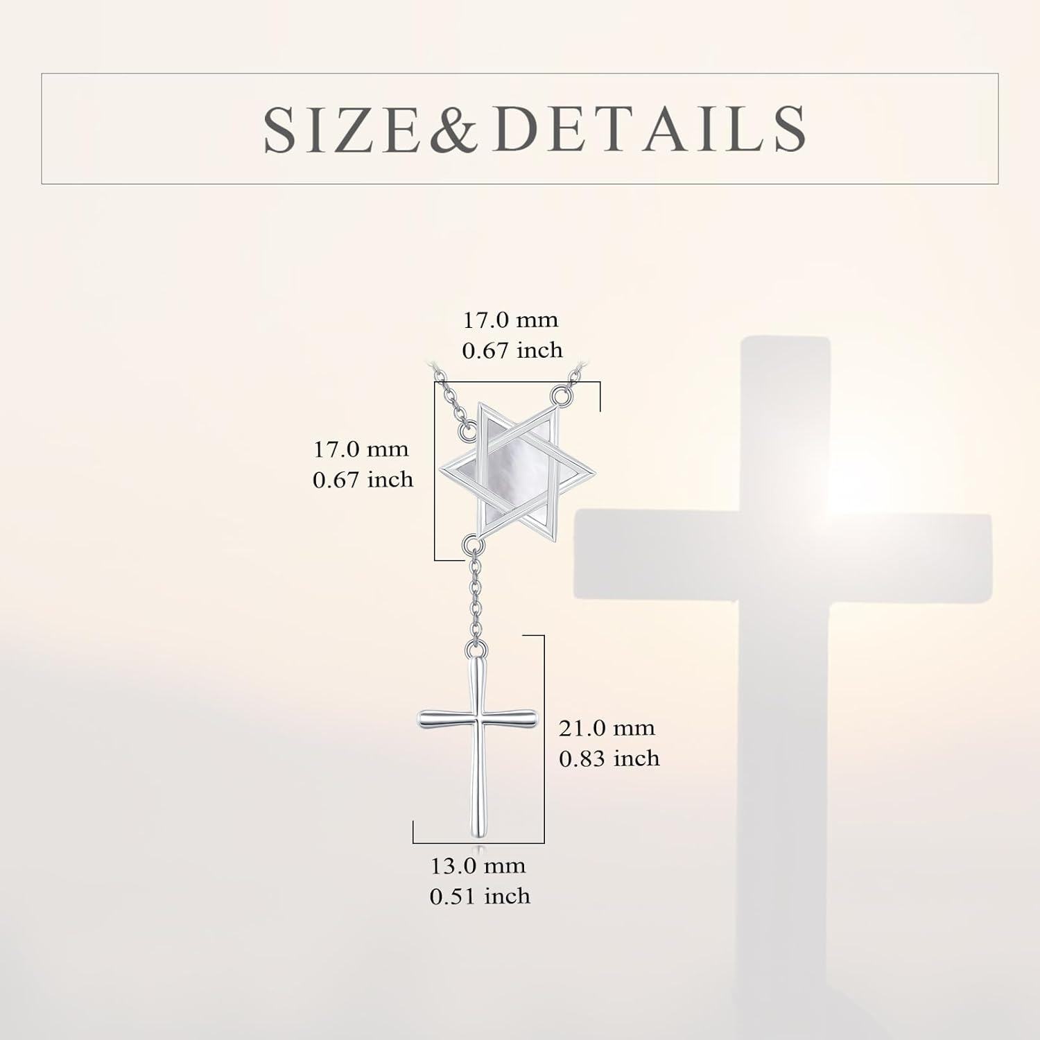 wholesale 925 Sterling Silver Star of David & Cross Pendant Necklace with Mother-of-Pearl and Crystal Accents for Women-0-5