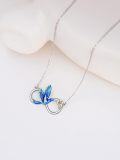 wholesale 925 Sterling Silver Hummingbird Infinity Love Pendant Necklace with Gold Flowers and Blue Enamel Wings-0-3