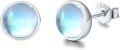 wholesale 925 Sterling Silver Stud Earrings with Round Synthetic Moonstone for Sensitive Ears-0-0