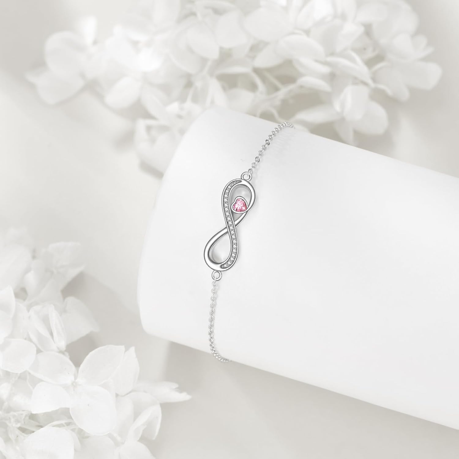 Sterling Silver Birthstone Infinity Heart Charm Adjustable Bracelet-0-4
