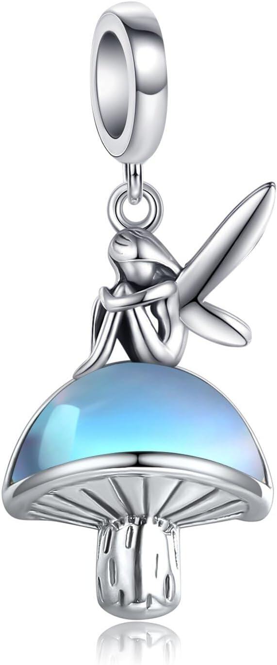 Sterling Silver Mushroom Fairy Flamigo Skull Butterfly Charm Bead Bracelet for Women Mom-Fairy