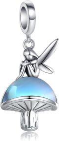 wholesale 925 Sterling Silver Blue Crystal Mushroom Fairy Pendant Charm Bracelet for Women and Girls-0-0
