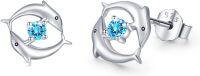 wholesale 925 Sterling Silver Dolphin Octopus Seahorse Earrings Ocean Animal Jewelry Gift-03-March Birthstone Dolphin