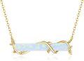 wholesale  Sterling Silver Gold-Plated White Opal Bar Necklace with Branch Design, 30mm Pendant, 18+2 Chain, Hypoallergenic Jewelry Gift for Women-0-0