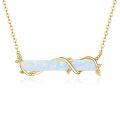 wholesale  Sterling Silver Gold-Plated White Opal Bar Necklace with Branch Design, 30mm Pendant, 18+2 Chain, Hypoallergenic Jewelry Gift for Women-0-0