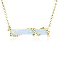 wholesale  Sterling Silver Gold-Plated White Opal Bar Necklace with Branch Design, 30mm Pendant, 18+2 Chain, Hypoallergenic Jewelry Gift for Women-A-White Opal Gold