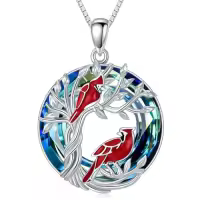 TOUPOP Sterling Silver Blue Crystal Animal Pendant Necklace Gift-style_name:Cardinal