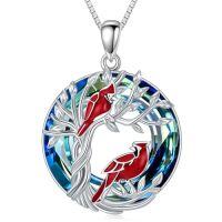 wholesale TOUPOP Tree Of Life 2 Animal Necklace For Women 925 Sterling Silver Cat/koala/sloth/cardinal/highland Cow Pendant Jewelry Blue Crystal Birthday Christmas Gifts For Women Mom Daughter Sister -style_name:Cardinal