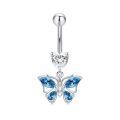 wholesale 925 Sterling Silver Blue Butterfly Belly Button Ring 14G Hypoallergenic Dangling Navel Jewelry Gift-0-0