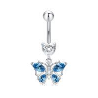 wholesale 925 Sterling Silver Blue Butterfly Belly Button Ring 14G Hypoallergenic Dangling Navel Jewelry Gift-Blue