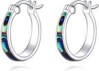 wholesale 925 Sterling Silver Abalone Shell Inlay Small Hoop Earrings for Women-Abalone-Abalone