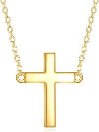 wholesale 14K Gold Cross Pendant Necklace Religious Jewelry for Men and Women-Small Thin Cross