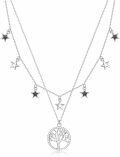 wholesale 925 Sterling Silver Star & Tree of Life Pendant Double-Layered Chain Adjustable Necklaces - Gifts for Her Mothers' Day Birthdays-0-0