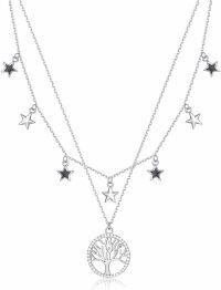 wholesale 925 Sterling Silver Star & Tree of Life Pendant Double-Layered Chain Adjustable Necklaces - Gifts for Her Mothers' Day Birthdays-White Gold Plated