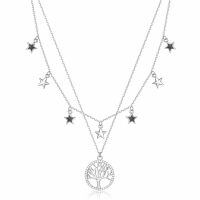 wholesale 925 Sterling Silver Star & Tree of Life Pendant Double-Layered Chain Adjustable Necklaces - Gifts for Her Mothers' Day Birthdays-White Gold Plated