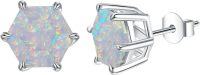 wholesale 925 Sterling Silver Hexagon Cut White Fire Opal & Blue Turquoise Stud Earrings for Women-Opal
