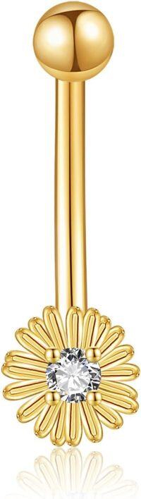wholesale 14K Gold & Yellow Crystal Daisy Belly Button Ring – 14G 1.6mm, Hypoallergenic, Elegant Gift for Women-Daisy