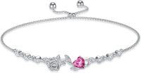 wholesale 925 Sterling Silver Rose Flower Birthstone Bolo Bracelet for Women-10-October-Pink Tourmaline
