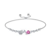 wholesale 925 Sterling Silver Rose Flower Birthstone Bolo Bracelet for Women-10-October-Pink Tourmaline