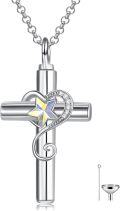 wholesale Silver Cross Urn Necklace for Ashes - 925 Sterling Silver Keepsake Jewelry with Star and Heart Design-0-0