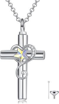 wholesale Silver Cross Urn Necklace for Ashes - 925 Sterling Silver Keepsake Jewelry with Star and Heart Design-Cross Urn Necklace