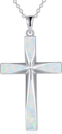 wholesale 925 Sterling Silver Opal Inlay Cross Pendant Necklace Religious  for Women and Men-Opal Origami