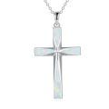 wholesale 925 Sterling Silver Opal Inlay Cross Pendant Necklace Religious  for Women and Men-0-0