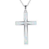 wholesale 925 Sterling Silver Opal Inlay Cross Pendant Necklace Religious  for Women and Men-Opal Origami