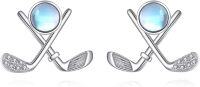 wholesale Rose Gold 925 Sterling Silver Crossed Clubs and Golf Ball Stud Earrings for Women Golfer Gift Ideas-moonstone