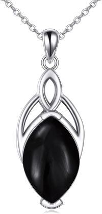 wholesale Sterling Silver Moonstone Turquoise Lapis Lazuli Larimar Moss Agate Celtic Trinity Knot Necklace-Black Onyx