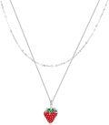 wholesale 925 Sterling Silver Strawberry Charm Double Chain Layered Choker Necklaces Gifts for Women-0-0