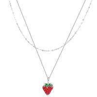 wholesale 925 Sterling Silver Strawberry Charm Double Chain Layered Choker Necklaces Gifts for Women-Strawberry