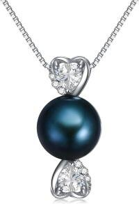 wholesale Silver 925 Sterling Silver with White Gold Plated and Black Pearl Heart Pendant Necklace for Women-Heart Necklace 3