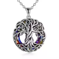 TOUPOP Sterling Silver Crystal Tree Of Life Urn Necklace For Ashes Memorial Keepsake-color_name:B-Volcano Crystal