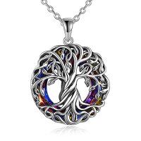 wholesale TOUPOP Tree Of Life Urn Necklace For Ashes With Circle Crystal 925 Sterling Silver Cremation Jewelry W/funnel Filler Memorial Keepsake Gifts For Women -color_name:B-Volcano Crystal