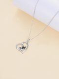 wholesale 925 Sterling Silver Heart Pendant with Black and White French Bulldog Charm Necklaces for Women Gifts-0-5