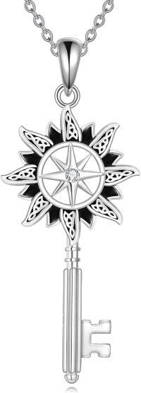 wholesale 925 Sterling Silver Compass & Key Pendant Necklace with CZ Stone - Irish s for Women-Star And Sun