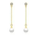 wholesale 925 Sterling Silver Round Freshwater Pearl Dangle Earrings with Cubic Zirconia Drops for Women-0-0