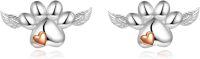 wholesale 925 Sterling Silver Angel Heart Wings Stud Earrings - Cute Animal Jewelry for Women-Paw Print Earrings