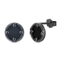 wholesale 925 Sterling Silver Black Onyx Zircon Celtic Viking Stud Earrings Hypoallergenic Punk Gothic Jewelry for Women Men-Black onyx-O-Black onyx-O