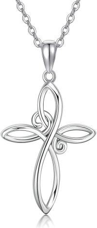 wholesale 14K White Gold Celtic Knot Cross Pendant Necklace for Women - Tone Chain (18)-14K