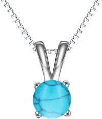 wholesale Sterling Silver Cubic Zirconia Solitaire Pendant Necklace for Women-Turquoise
