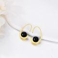 wholesale Gold-Plated 925 Sterling Silver Black Onyx Crescent Moon Hoop Earrings - Vintage Filigree  for Women-0-2