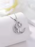 TOUPOP Sterling Silver Moon Ash Pendant Cat Cremation Jewelry Memorial Necklace-0-2